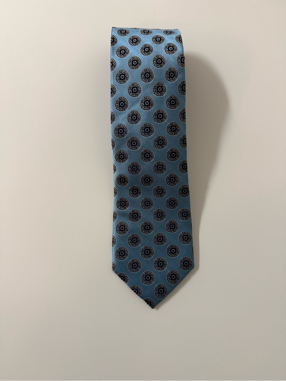 Ted Baker Light Blue Tie with Navy Circular Medallions